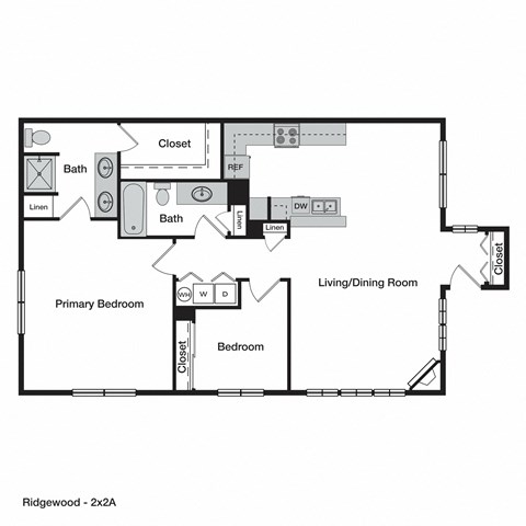 Floor plan for 2 beds, 2 baths, 1127 sqft